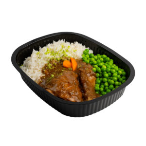Chicken curry, rice and peas