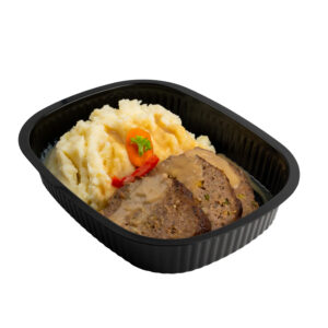 Mashed potatoes with meatloaf and gravy